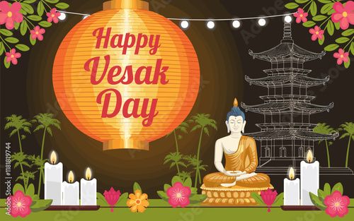 Vesak Day Celebration with Lanterns and Festive Decorations