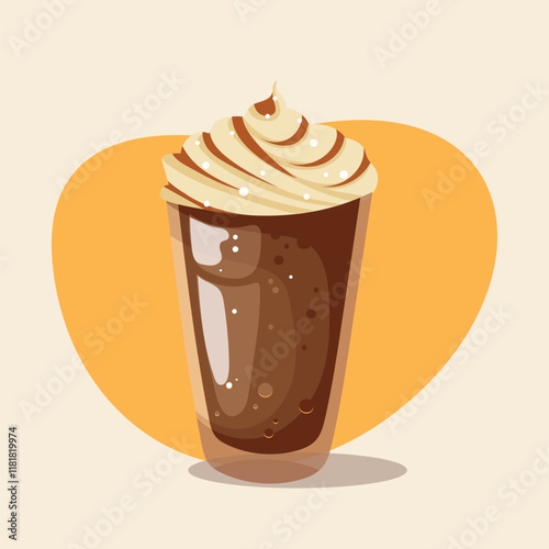 Carmel macchiato, coffee with cream in a glass cup, sweet delicious coffee, vector illustration.