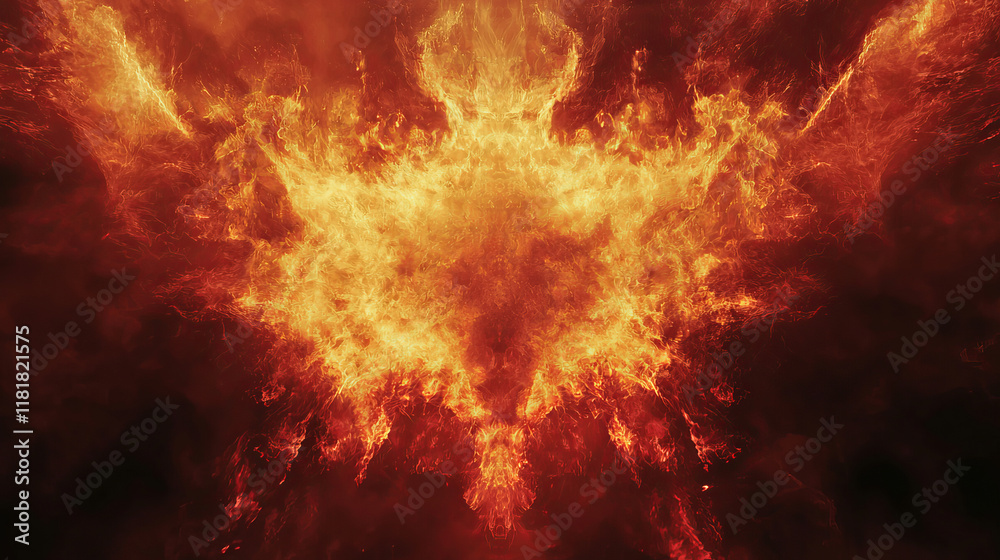 Fototapeta premium Glowing fiery phoenix forming in dynamic flames and smoke effects