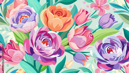 Bright and saturated colors of flowers on a light background.