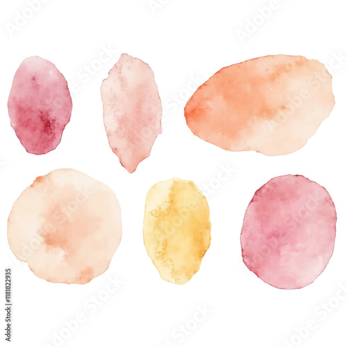 A set of six abstract watercolor shapes with vibrant color gradients, blending various hues.
