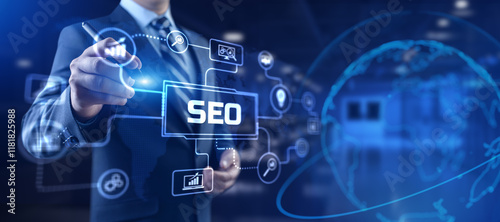 SEO Search engine optimisation digital internet marketing concept. photo