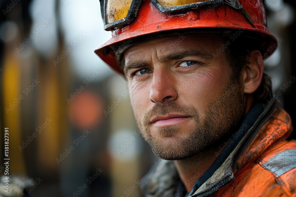 Confident construction worker wearing hardhat and goggles on site