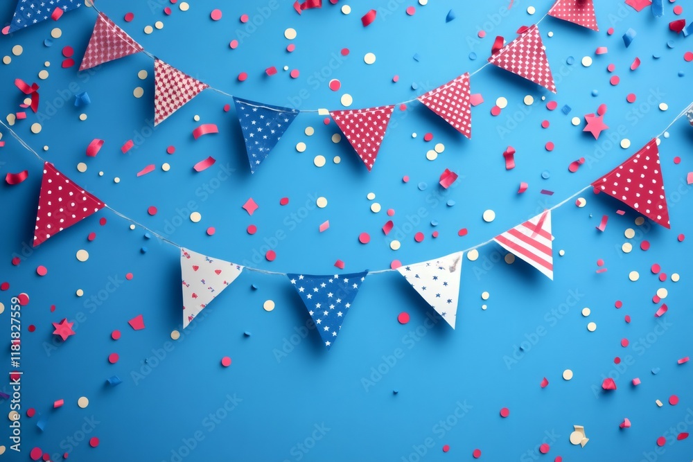 Obraz premium American party bunting and confetti creating festive atmosphere on blue backdrop