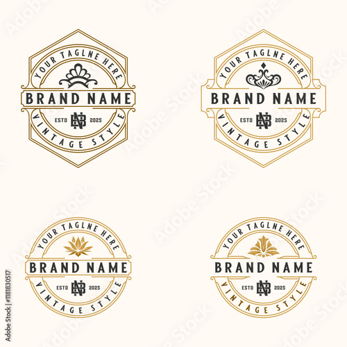 Square and Circle Frame Set Vintage Style Badge Emblem Label Stamp Logo Vector