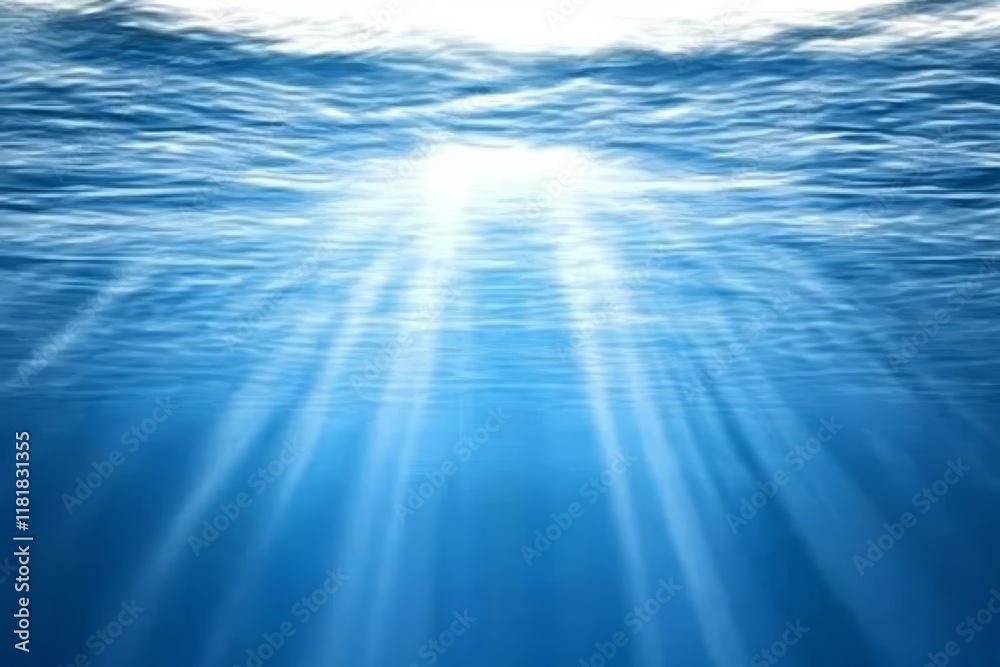 Stunning Underwater Scene with Sunlight Rays Illuminating Clear Blue Ocean Water Surface in a Peaceful Aquatic Environment Stunning Underwater Scene with Sunlight Rays Illuminating Clear Blue Ocean Water Surface in a Peaceful Aquatic Environment
