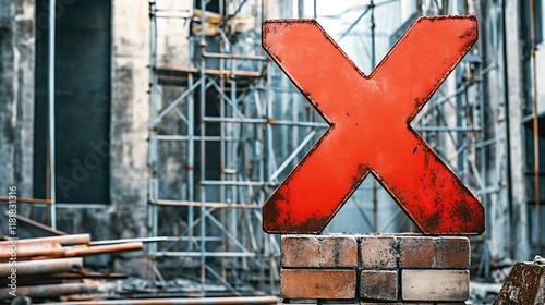Red X sign at construction site.