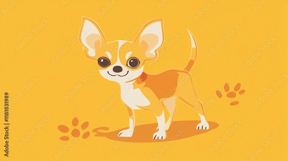 Obraz premium Tiny chihuahua puppy standing against yellow background