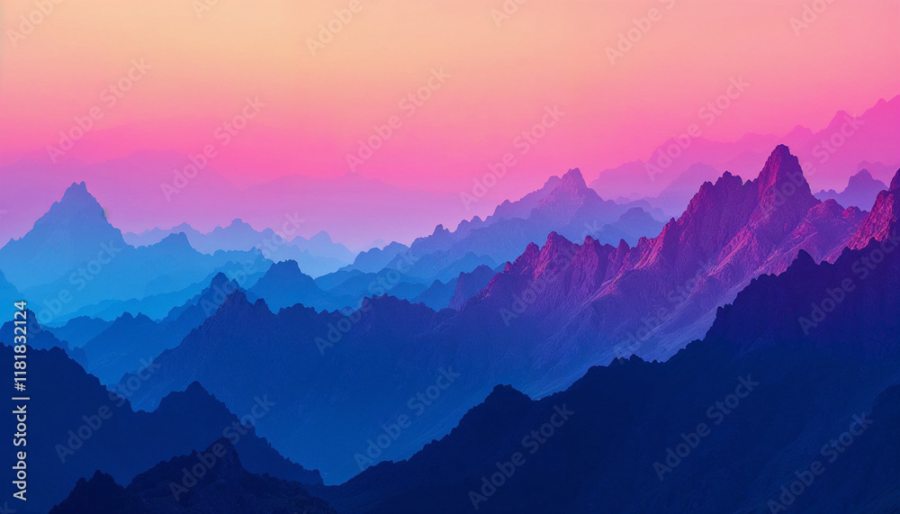 Fototapeta premium Mountain landscape at sunset showcasing layers of vibrant colors and peaks in the distance