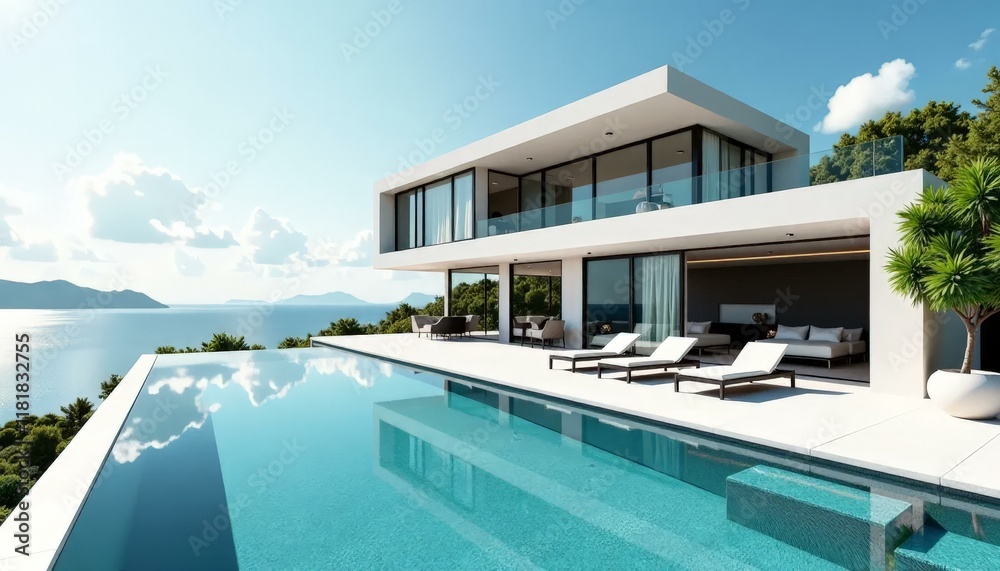 Fototapeta premium Modern Villa with Infinity Pool & Ocean View
