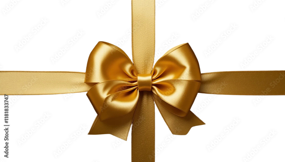 Golden Ribbon Bow on Transparent Background Golden Ribbon Bow on Transparent Background