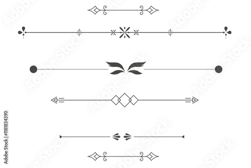 Elegant decorative dividers with minimalist geometric design and artistic elements. Ornaments and Frames. Drawing geometrics line. Decoration, banners, posters, emblems, labels. 