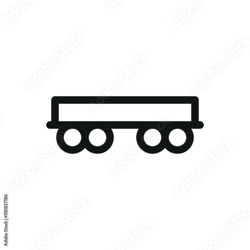 Railroad flatcar line icon, open train wagon vector symbol with editable stroke