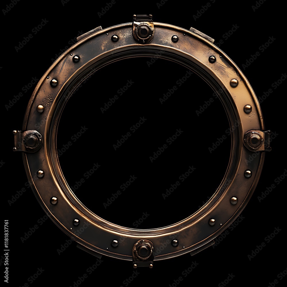 Obraz premium Round copper and black metal frame with rivets.