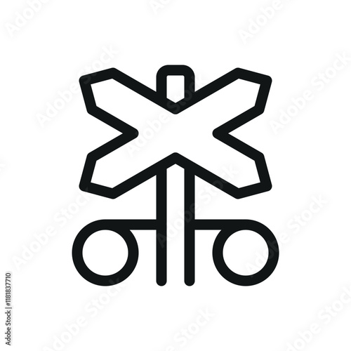 Railroad crossing sign line icon, railroad crossing safety vector symbol with editable stroke