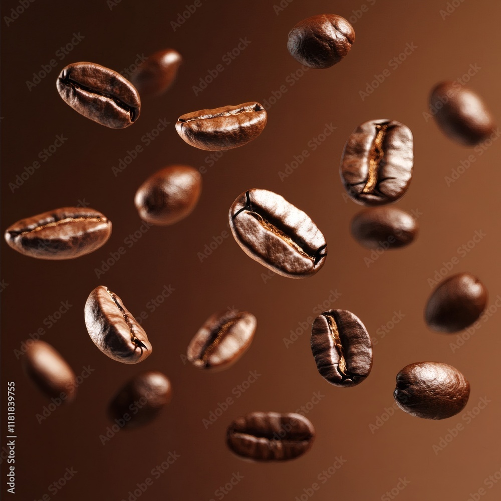 coffee beans floating on brown background coffee beans floating on brown background