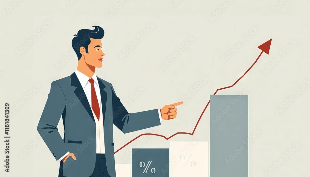 Business growth chart, man pointing up, Increasing profits, Business growth chart, man pointing up, Increasing profits,