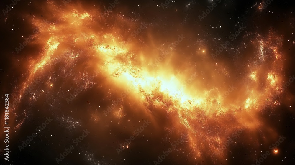 Fototapeta premium Fiery orange nebula in space.
