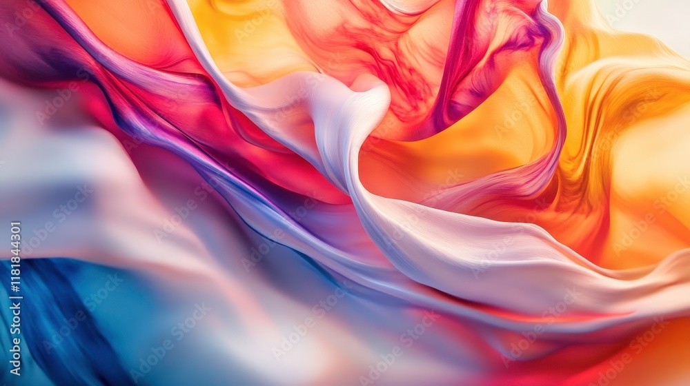 Obraz premium Vibrant Silk Swirl: A mesmerizing abstract image of colorful silk fabric swirling in dynamic motion, showcasing rich textures and vibrant hues. 