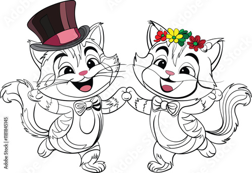 A happy cat couple illustration for valentines Day