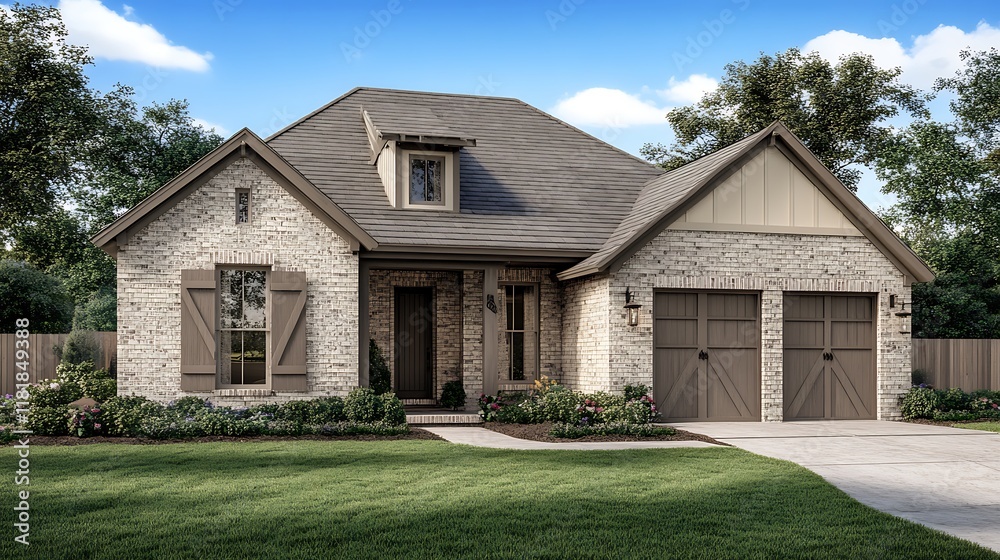 American House Front View with Beautiful Architectural and Design Elements American House Front View with Beautiful Architectural and Design Elements