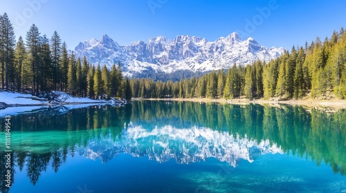 Serene Mountain Lake Reflected in Pristine Alpine Environment
