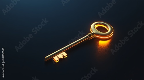 Golden Key, Illuminated Elegance on Dark Background