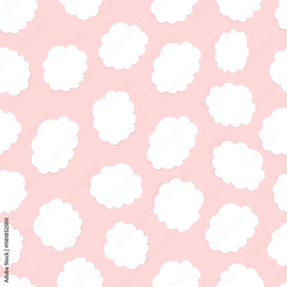 Fluffy clouds seamless pattern on pink background. Sky scene vector icons ornament creative design. Pastel color childish illustration Fluffy clouds seamless pattern on pink background. Sky scene vector icons ornament creative design. Pastel color childish illustration
