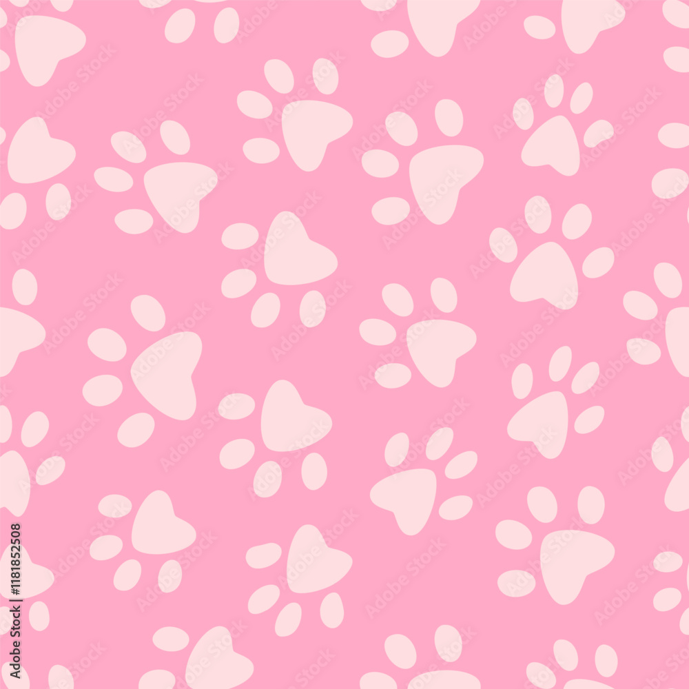Animal paws seamless pattern on peach background. Wile creature footprints vector icons ornament creative design. Childish color illustratio