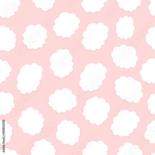Fluffy clouds seamless pattern on pink background. Sky scene vector icons ornament creative design. Pastel color childish illustration