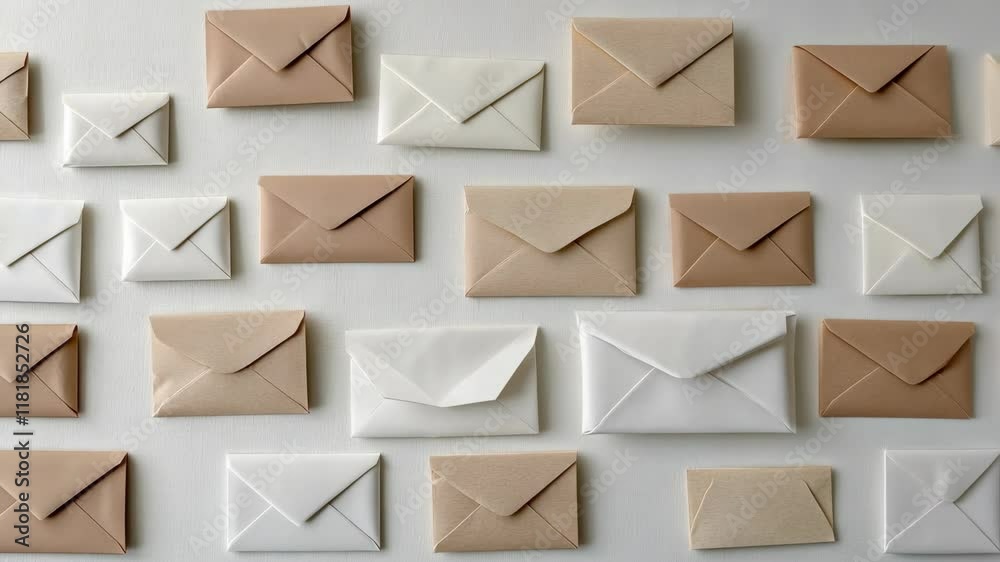 Collection of assorted envelopes arranged on a light-colored background