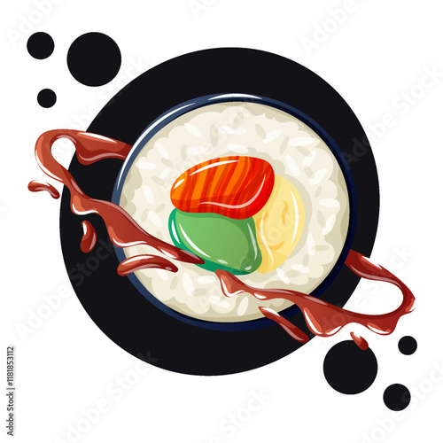 Wallpaper Mural Playful vector art of a sushi planet surrounded by orbiting soy sause.  Torontodigital.ca