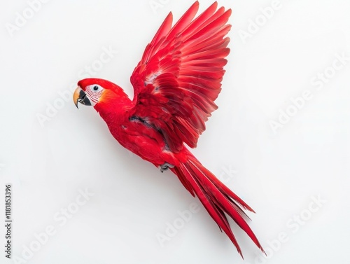 Parrot with colorful wings slightly spread, displaying vibrant plumage and a striking appearance in a tropical setting. photo