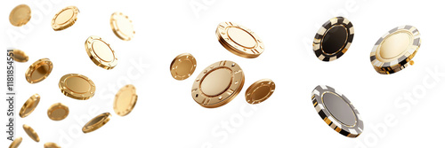 Set of A casino chips flying,, isolated on Transparent PNG format Background