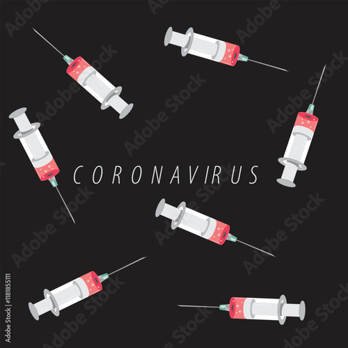 Coronavirus vaccine vector. Covid-19 corona virus vaccination , syringe injection tool for covid 19