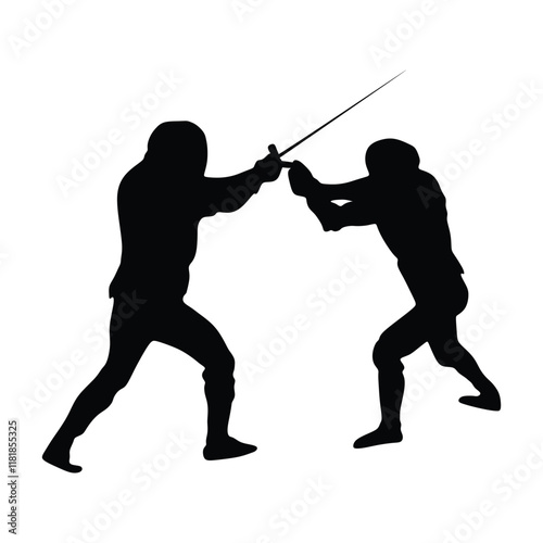 Fencing Man silhouette vector icon. illustration of an athlete's fencing silhouette. Sword fighting. Swordplay duel black shadow. Quick move game.