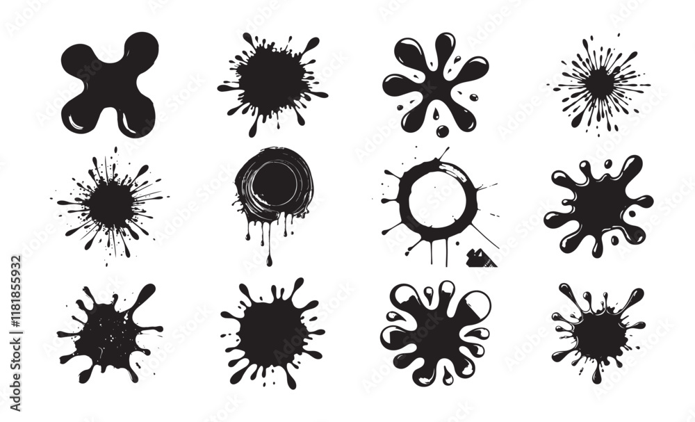 Paint Splatter Silhouette Design Bundle, Paint Splatter icon set.