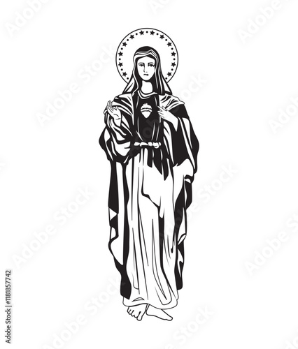 virgin of lourdes on white background