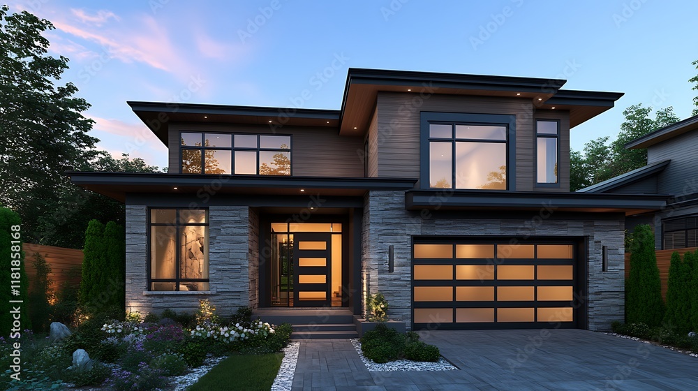 Obraz premium Front View of a Contemporary Home with Elegant Design Elements