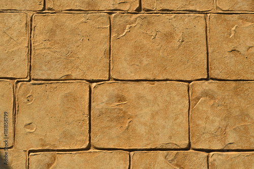 Closeup brown brick wall background, Seamless rustic solid surface concrete texture