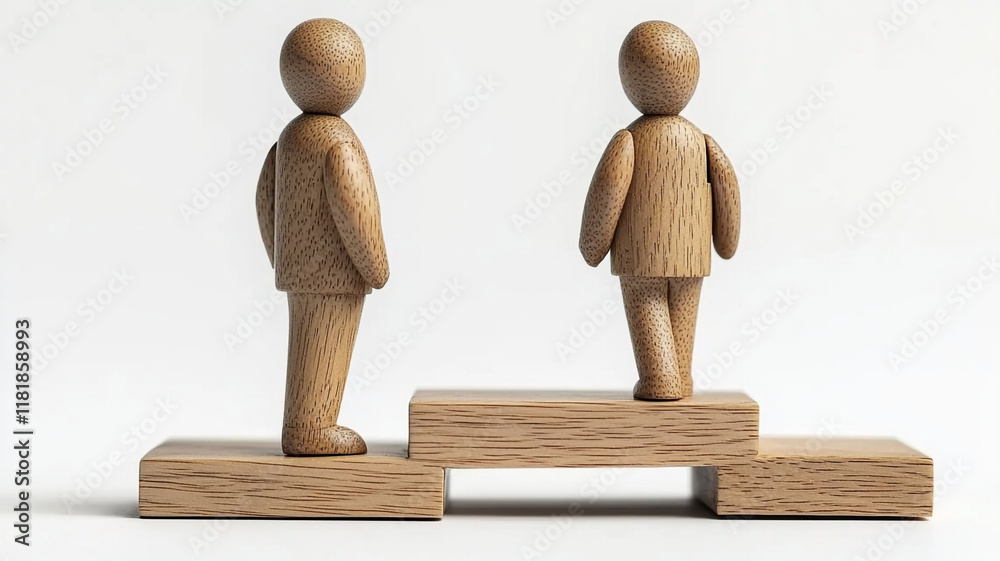 Wooden figures of employees. The concept of career growth. Team building. Achieving a goal, overcoming setbacks. Team spirit. Wooden figures of employees. The concept of career growth. Team building. Achieving a goal, overcoming setbacks. Team spirit.
