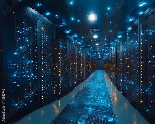 Illuminated server room corridor. (11)