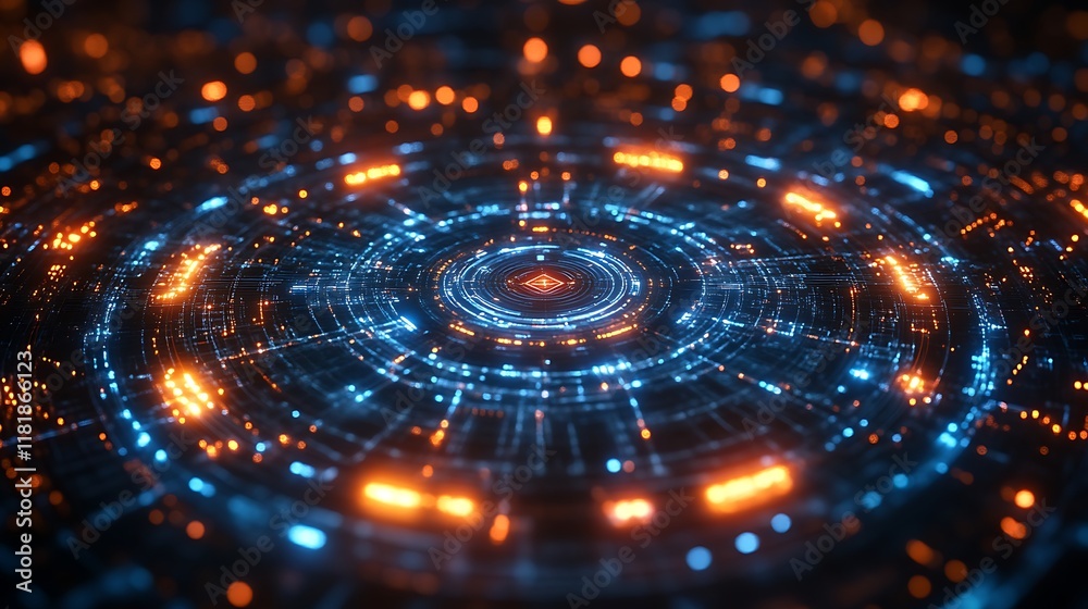 Abstract glowing circular tech HUD. Abstract glowing circular tech HUD.