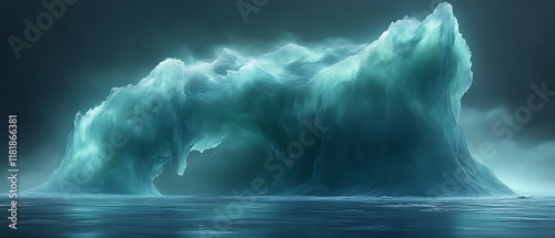 Enormous, ethereal iceberg in dark water.