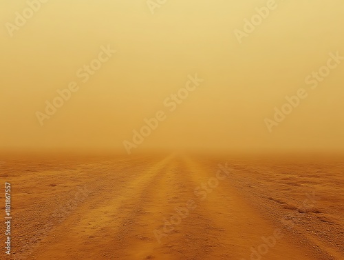 Desert road disappearing in sandstorm haze. photo