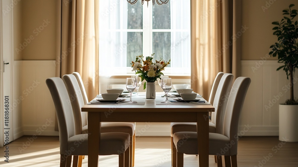 Fototapeta premium Cozy and Elegant Dining Room Setting for a Family Meal