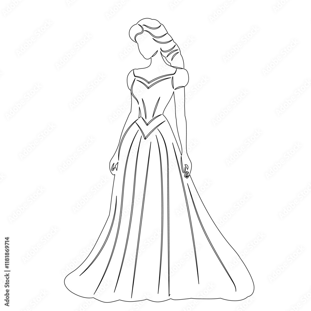 princess sketch outline, vector on white background princess sketch outline, vector on white background