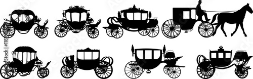 carriages silhouette set, vector on white background