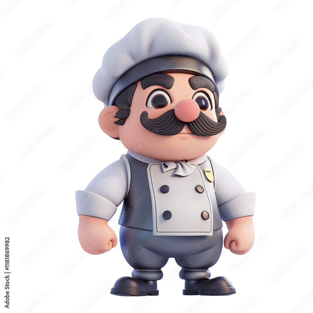 A cartoon chef with a white hat, a mustache, and a white apron. A cartoon chef with a white hat, a mustache, and a white apron.