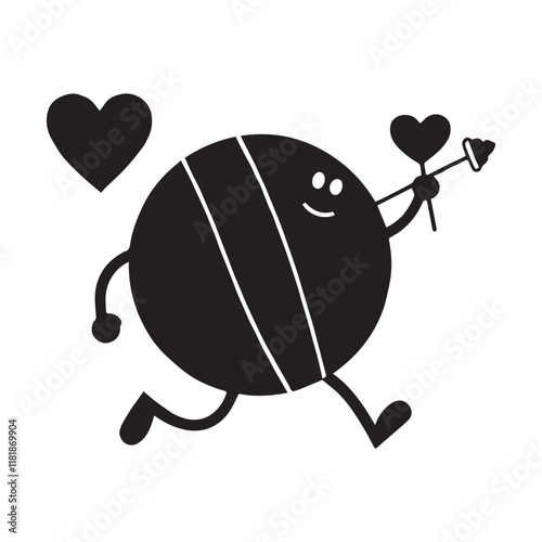 Valentine's Day, hockey ball funny vector silhouette illustration
